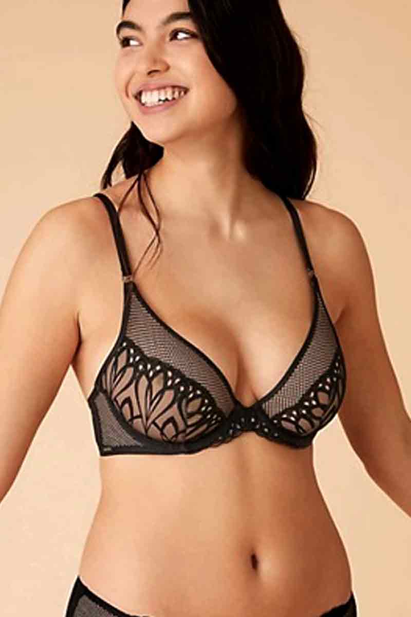 M&S Nouveau Embroidered Lace Underwired Plunge Bra