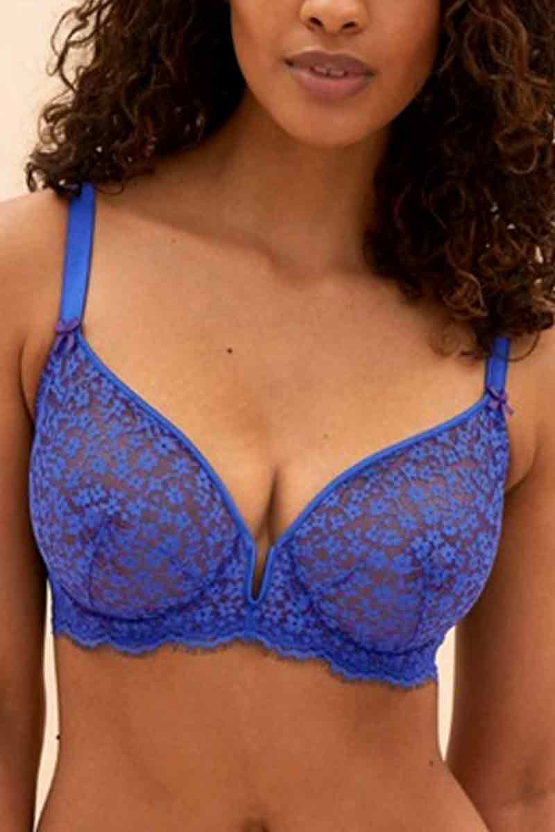 Lace Push Up Balcony Bra 36C Uplifting Supportive Underwired Plunge New  Pink